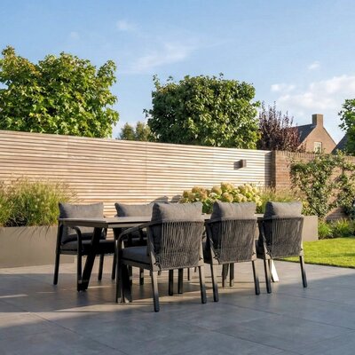 Oslo Grey/Calgary antraciet dining tuinset | 6 personen | polywood + touw | 220cm