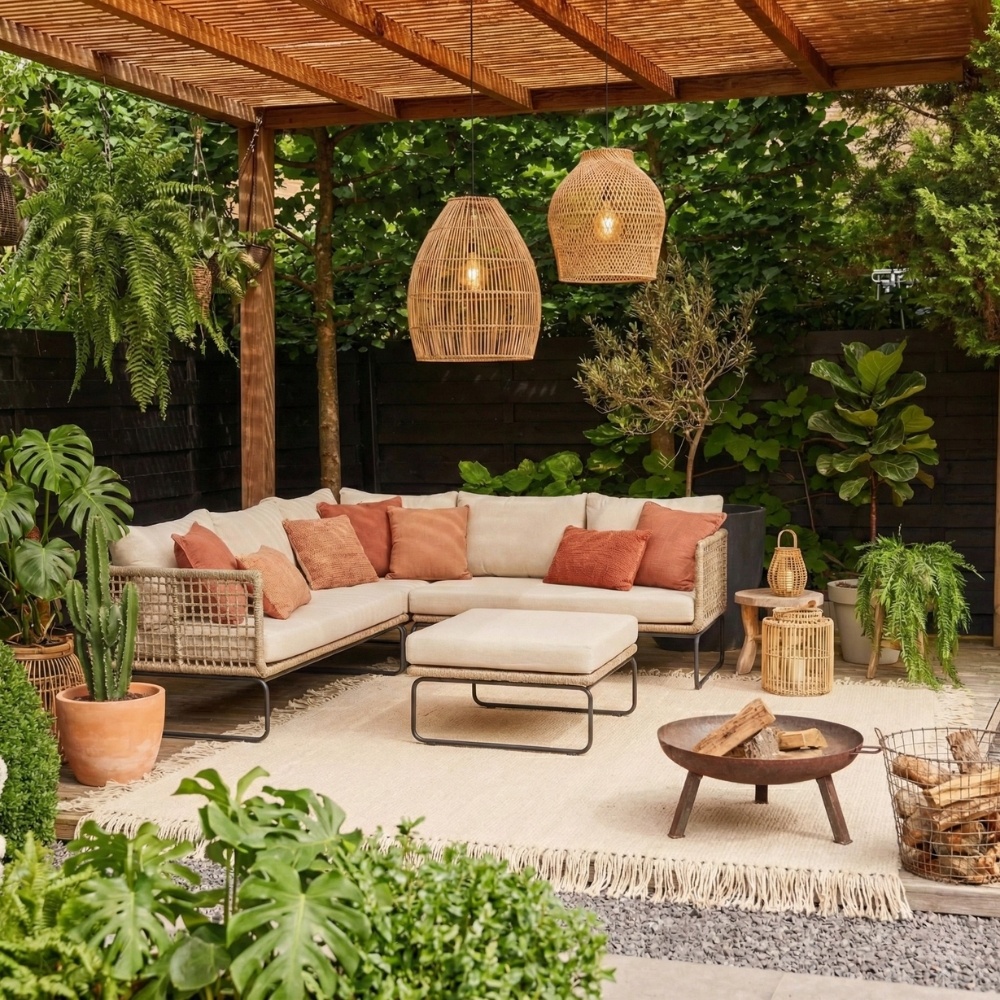 Tulum hoek loungeset met stoel 6 personen | rvs + touw | Sahara Dust | 5-delig - 211x211cm