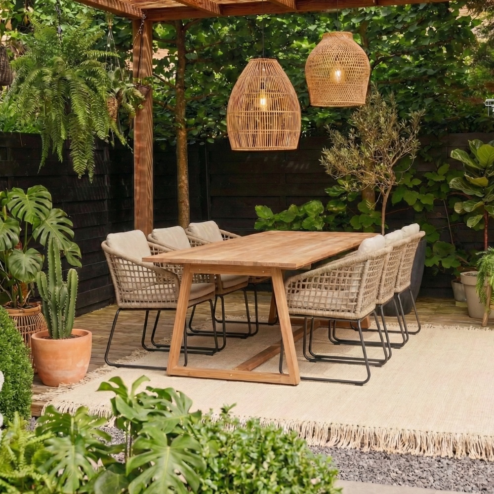 Gotenburg/Tulum Sahara Dust dining tuinset | 6 personen | teakhout + touw | 250cm
