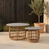 Flow bijzettafel set van 2 | wicker + betonlook | 55cm + 75cm
