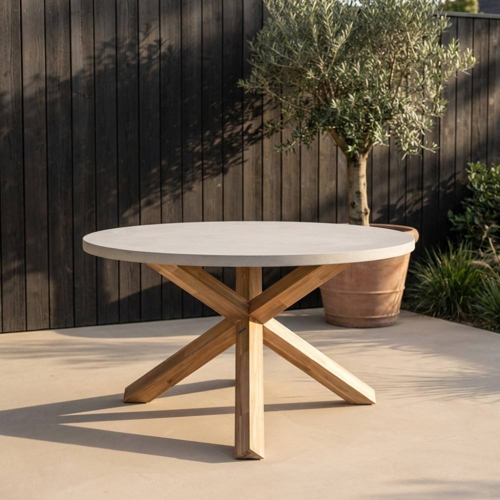 Nancy/Harper Sandstone dining tuinset | 4 personen | betonlook + touw | 135cm rond