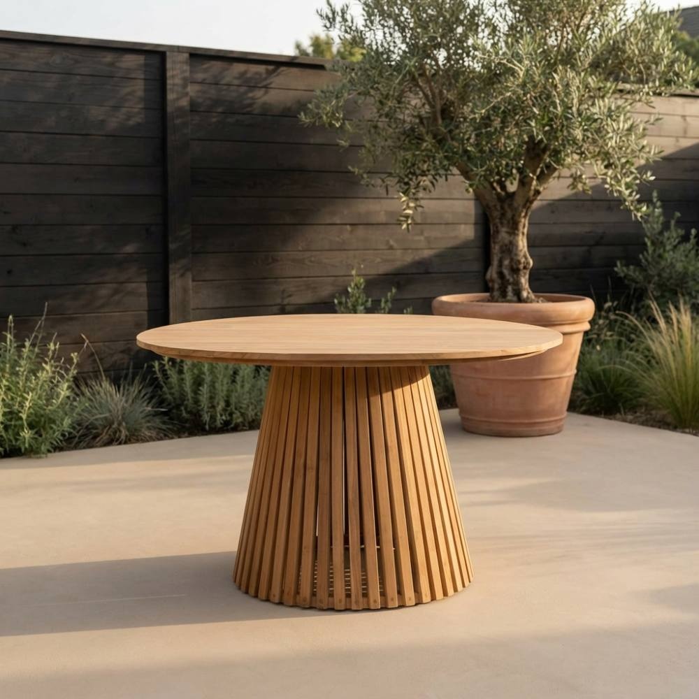 Palau/Dakota beige/antraciet dining tuinset | 4 personen | teakhout + touw | 120cm rond