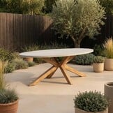 Livorno dining tuintafel 6 personen | polystone + hardhout | betonlook | 240cm