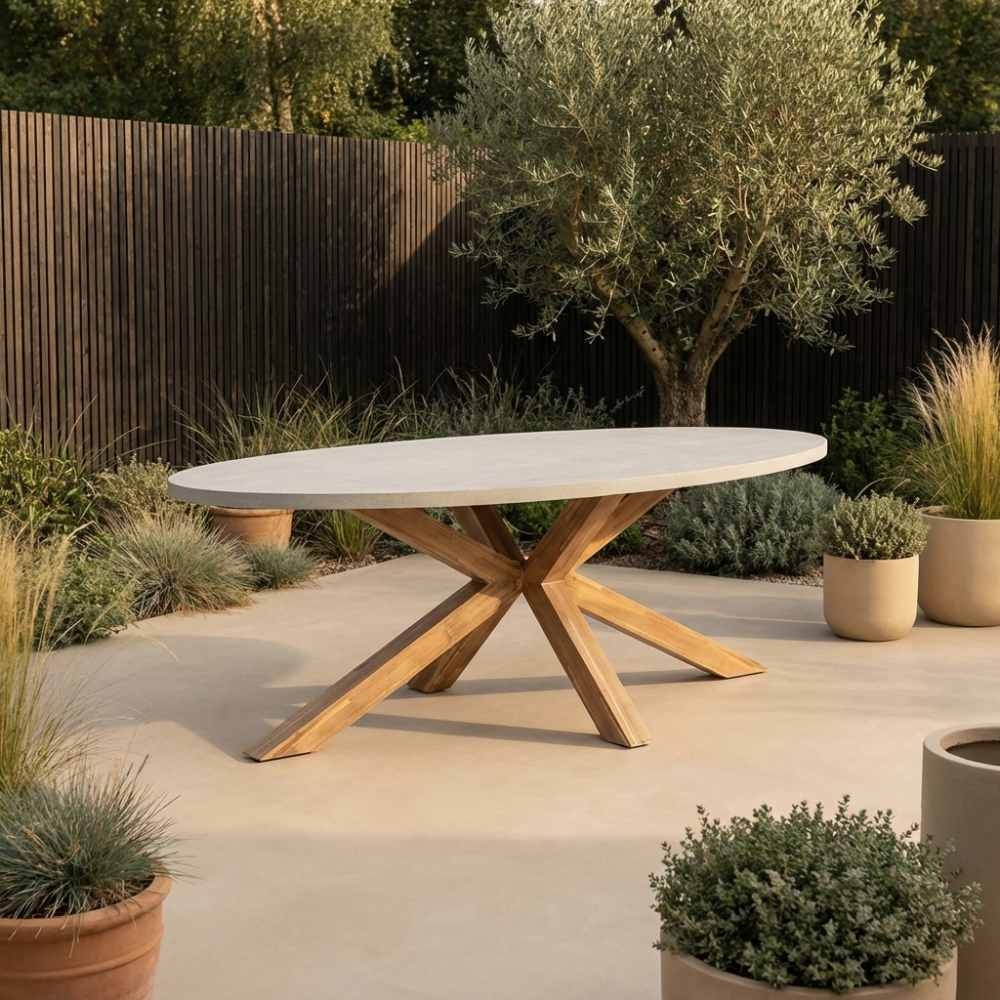 Livorno dining tuintafel 6 personen | polystone + hardhout | betonlook | 240cm