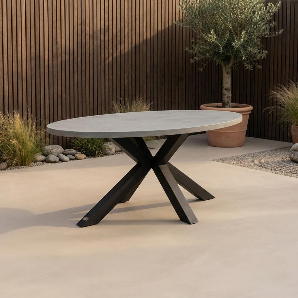 Stockholm dining tuintafel 4 personen | polystone + staal | betonlook | 200cm