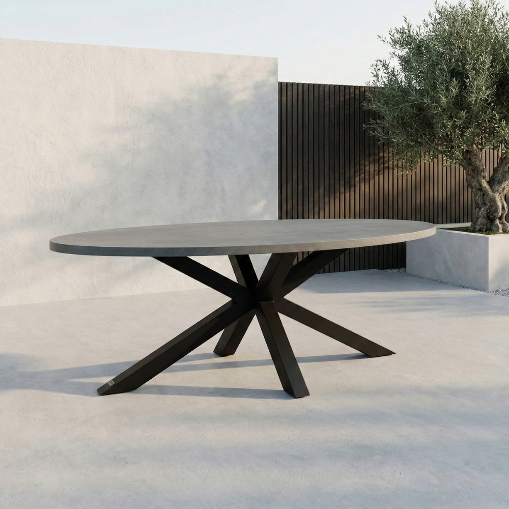 Stockholm dining tuintafel 6 personen | polystone + staal | betonlook | 240cm