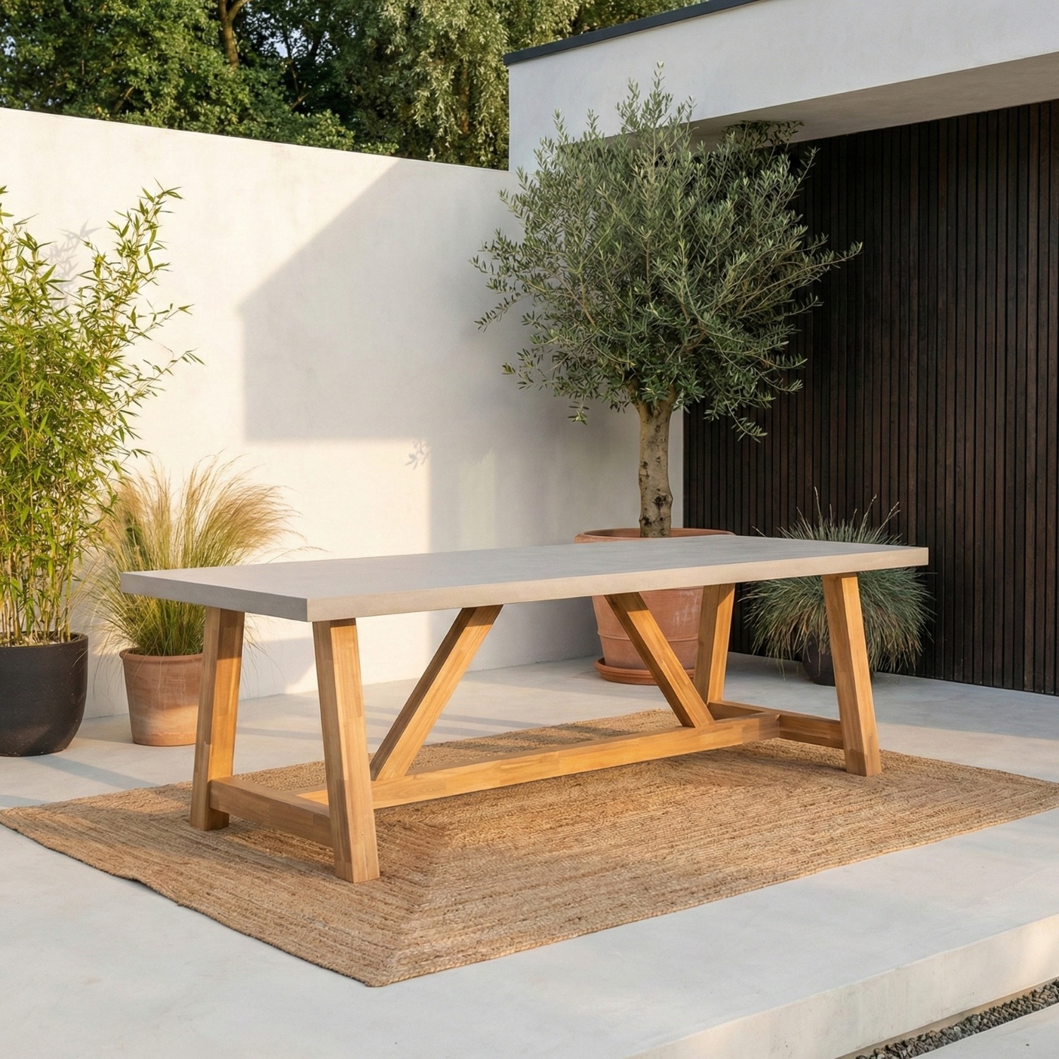 Veltis dining tuintafel 8 personen | polystone + hardhout | betonlook | 300cm