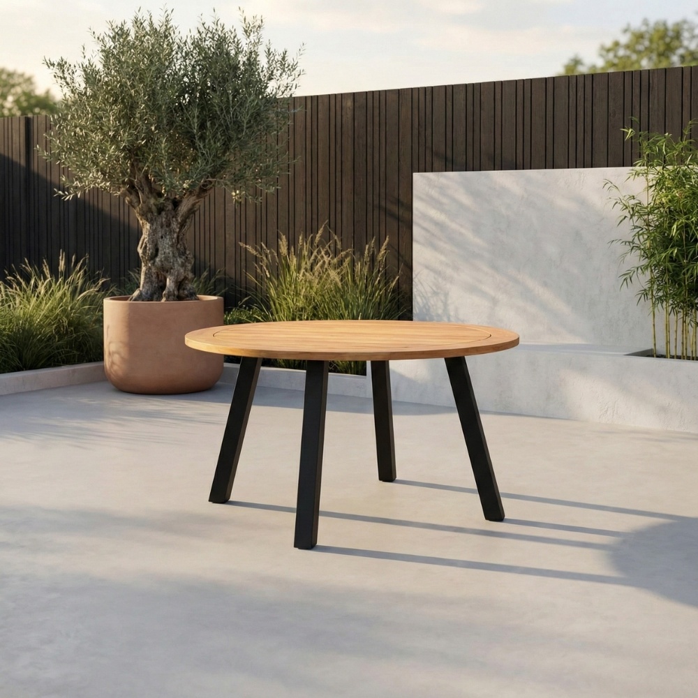 Cork dining tuintafel 4 personen | hardhout + staal | teaklook | Ø130cm rond