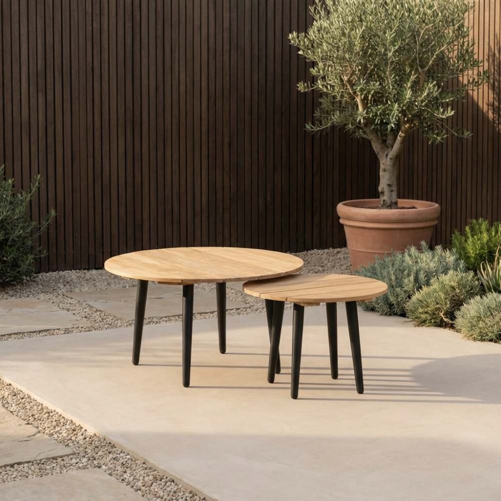 Palermo koffietafel set van 2 | aluminium + teakhout | antraciet