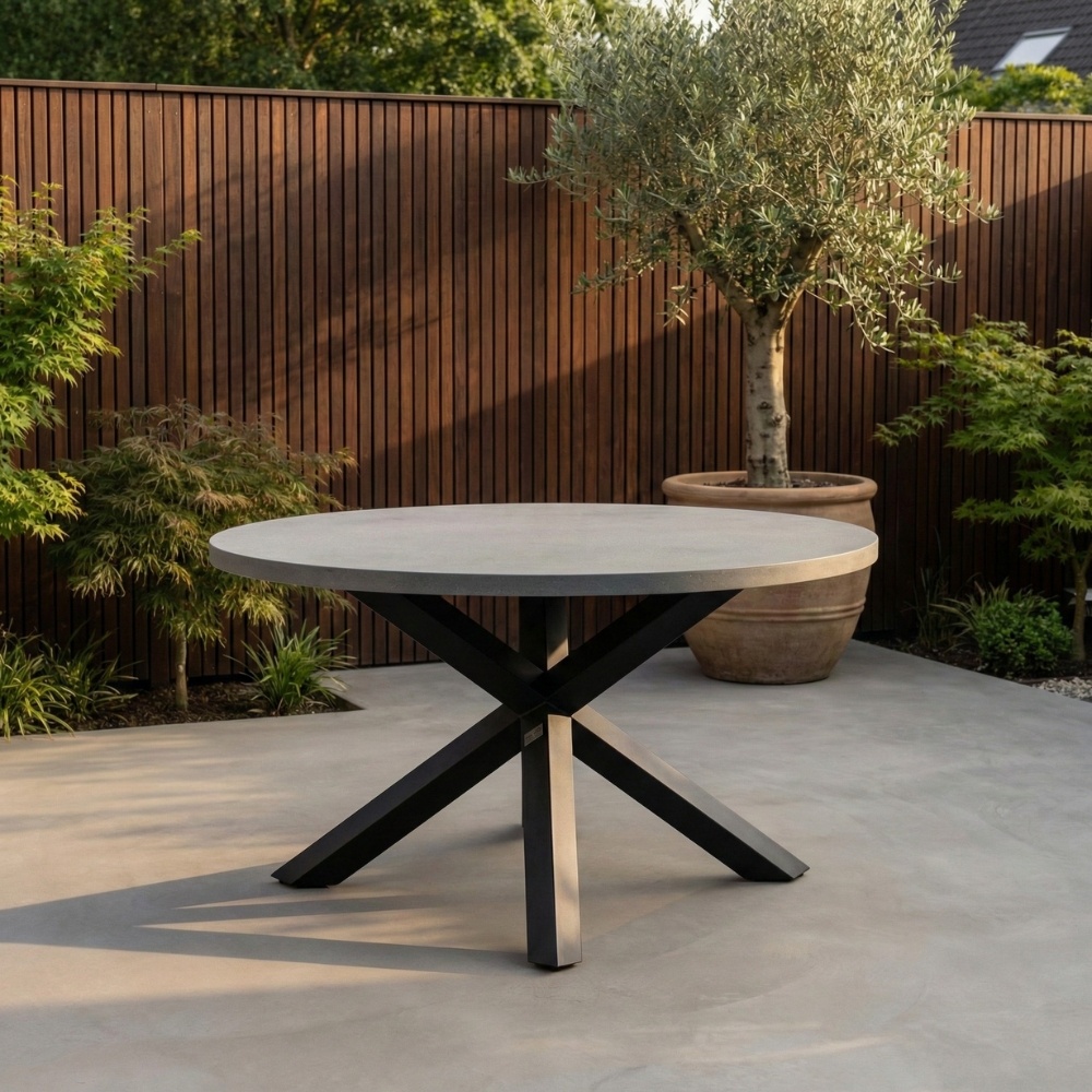 Meran dining tuintafel 4 personen | polystone + staal | betonlook | Ø135cm rond