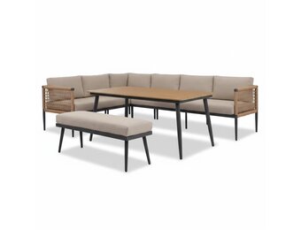 Liana dining loungeset 8 personen | wicker + aluminium | zand | 4-delig - 197x193cm