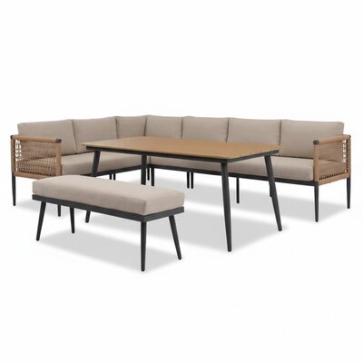 Liana dining loungeset 8 personen | wicker + aluminium | zand | 4-delig - 197x193cm