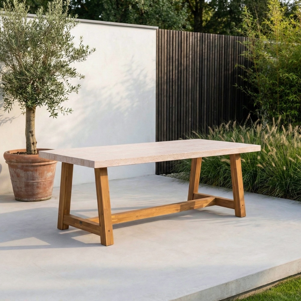 Velora/Seville zwart dining tuinset | 6 personen | travertin + touw | 250cm