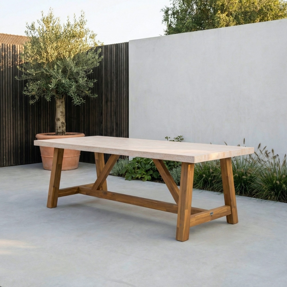 Velora/Seville zwart dining tuinset | 8 personen | travertin + touw | 300cm