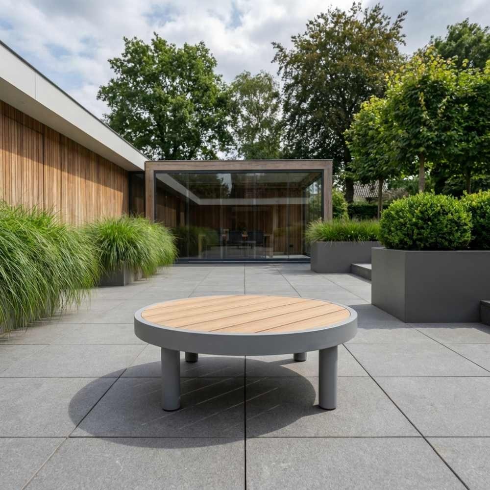 Amalfi loungetafel | aluminium + polywood | beige | 70cm rond