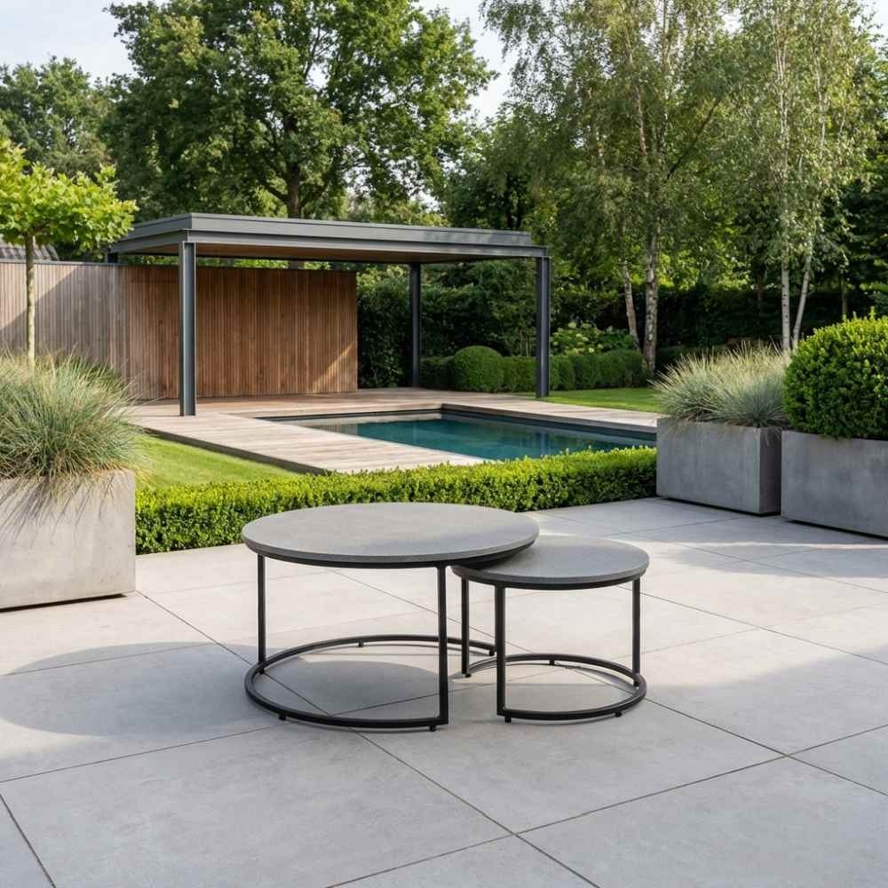 Valencia/Aurora stoel-bank loungeset 5 personen | touw + betonlook | Lava Grey | 5-delig