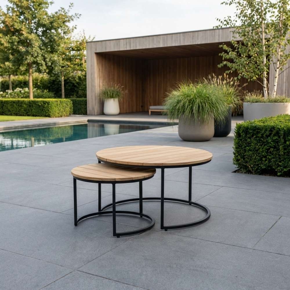 Flow/Aurora stoel-bank loungeset 5 personen | wicker + teakhout | Bamboo taupe | 5-delig
