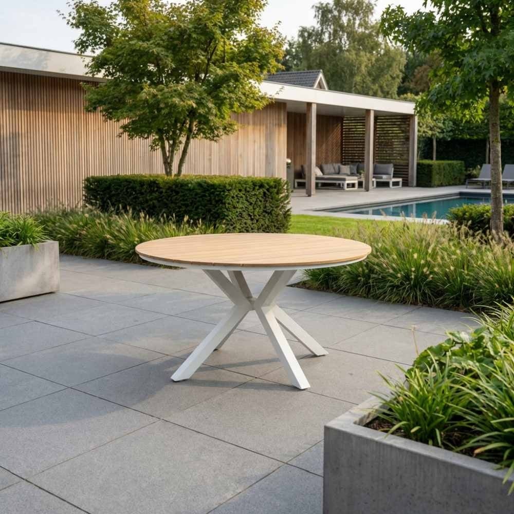 Calgary dining tuintafel 6 personen | polywood + aluminium | Natural Wood | Ø144cm rond
