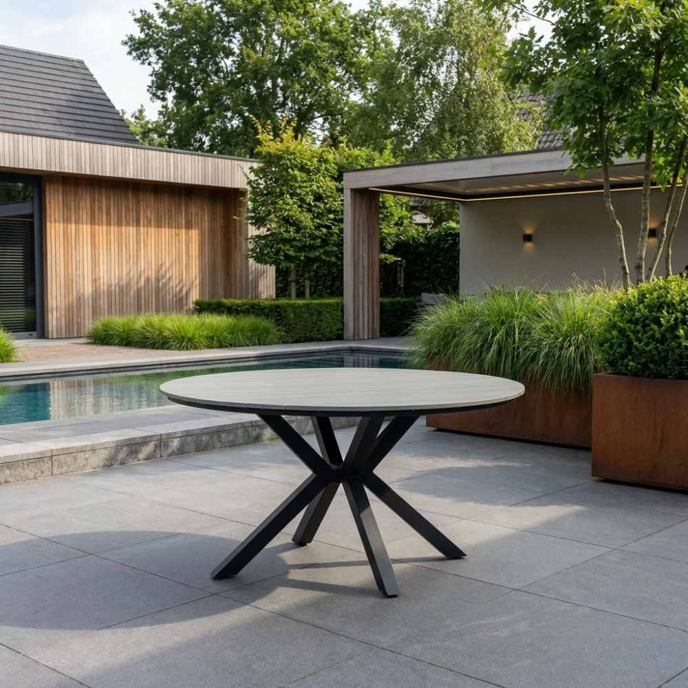 Cervo dining tuintafel 6 personen | polywood + aluminium | Grey | Ø144cm rond