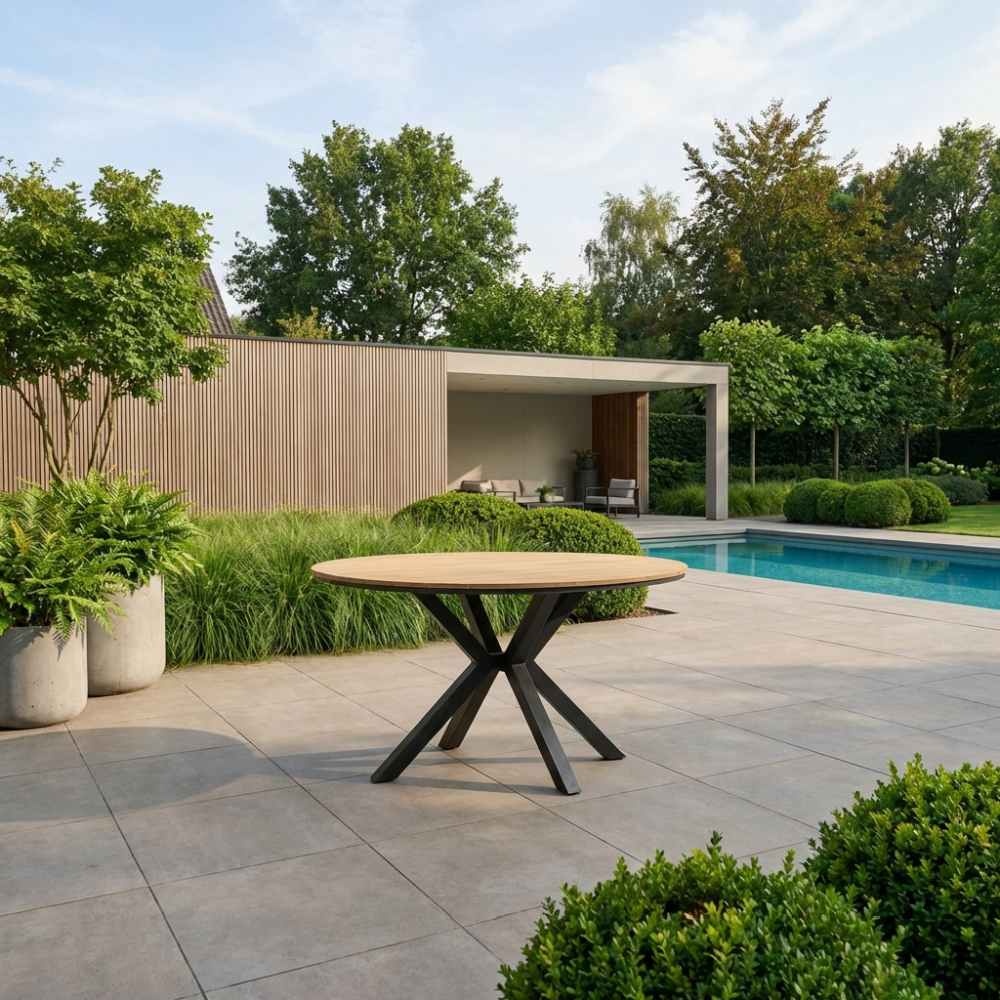 Cervo dining tuintafel 6 personen | polywood + aluminium | Natural Wood | Ø144cm rond