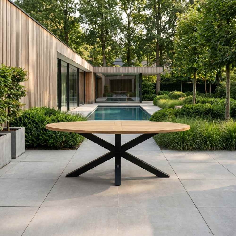 Cleve dining tuintafel 4 personen | teakhout + aluminium | Natural Teak/antraciet | 200cm ovaal