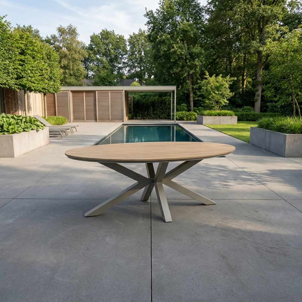 Dallas dining tuintafel 6 personen | polywood + aluminium | Natural Wood/beige | 220cm