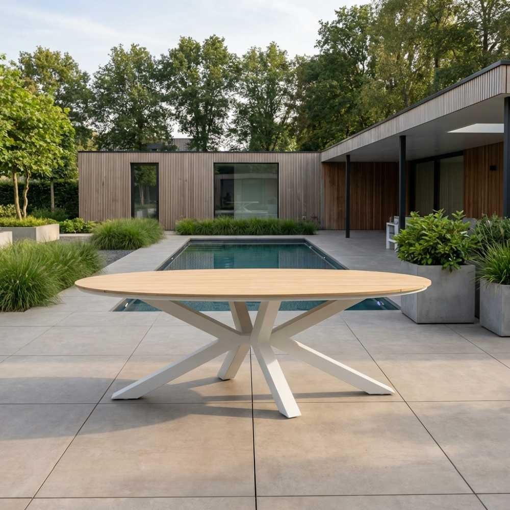 Dallas dining tuintafel 6 personen | polywood + aluminium | wit | 220cm