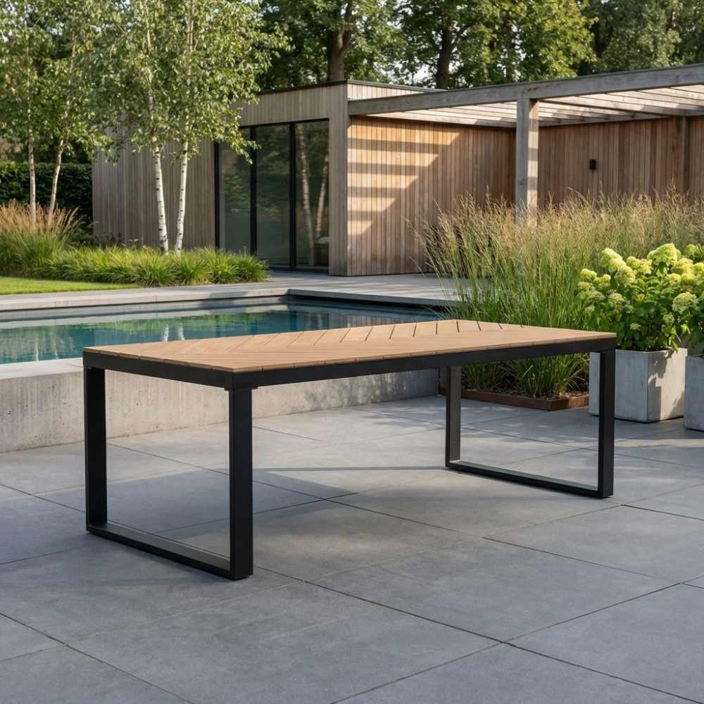 Kampa dining tuintafel - visgraatblad 6 personen | polywood + aluminium | Natural Wood | 210cm