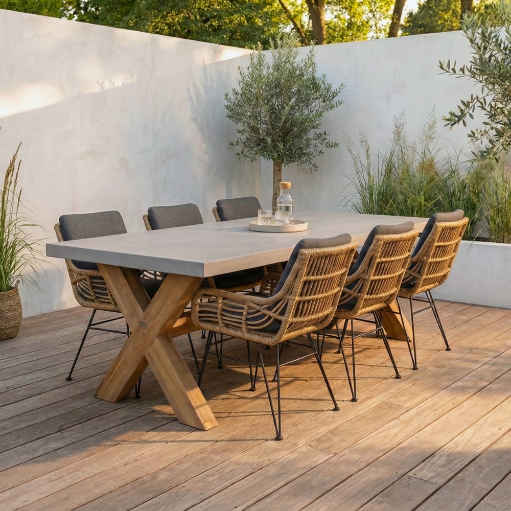 Norwich/Carlos dining tuinset | 6 personen | betonlook + wicker | 250cm