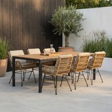 Delta/Carlos taupe dining tuinset | 6 personen | teakhout + wicker | 220cm