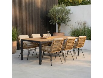 Delta/Carlos taupe dining tuinset | 6 personen | teakhout + wicker | 220cm