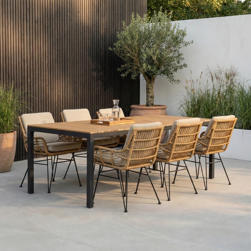 LUX outdoor living Delta/Carlos taupe dining tuinset | 6 personen | teakhout + wicker | 220cm