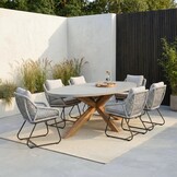 Livorno/Portofino grijs dining tuinset | 6 personen | betonlook + touw | 240cm ovaal