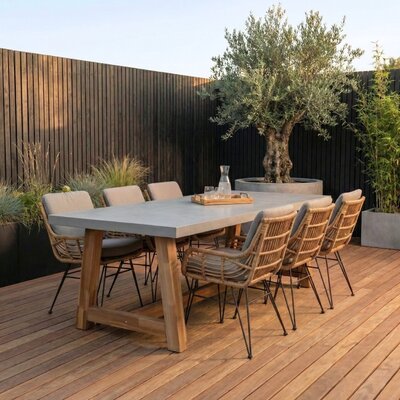 Veltis/Carlos taupe dining tuinset | 6 personen | betonlook + hardhout | 250cm