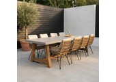 Veltis/Carlos taupe dining tuinset | 8 personen | betonlook + wicker | 300cm