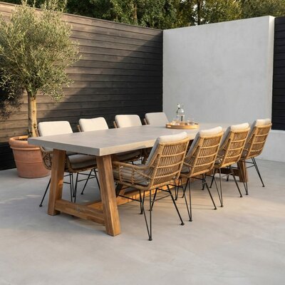 Veltis/Carlos taupe dining tuinset | 8 personen | betonlook + wicker | 300cm