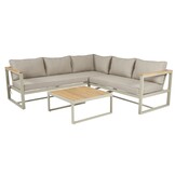 Milton hoek loungeset beige 5 personen | hardhout + staal | beige | 3-delig - 200x200cm