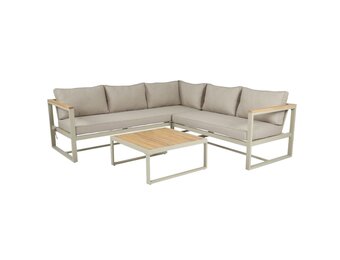 Milton hoek loungeset beige 5 personen | hardhout + staal | beige | 3-delig - 200x200cm