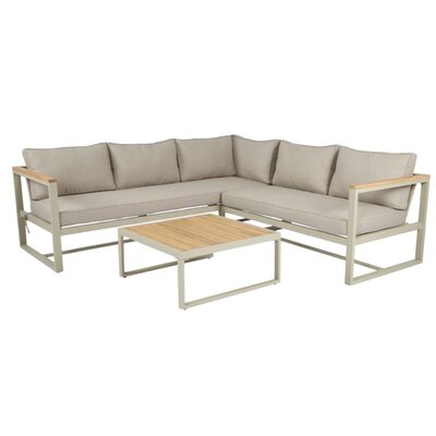 Milton hoek loungeset beige 5 personen | hardhout + staal | beige | 3-delig - 200x200cm