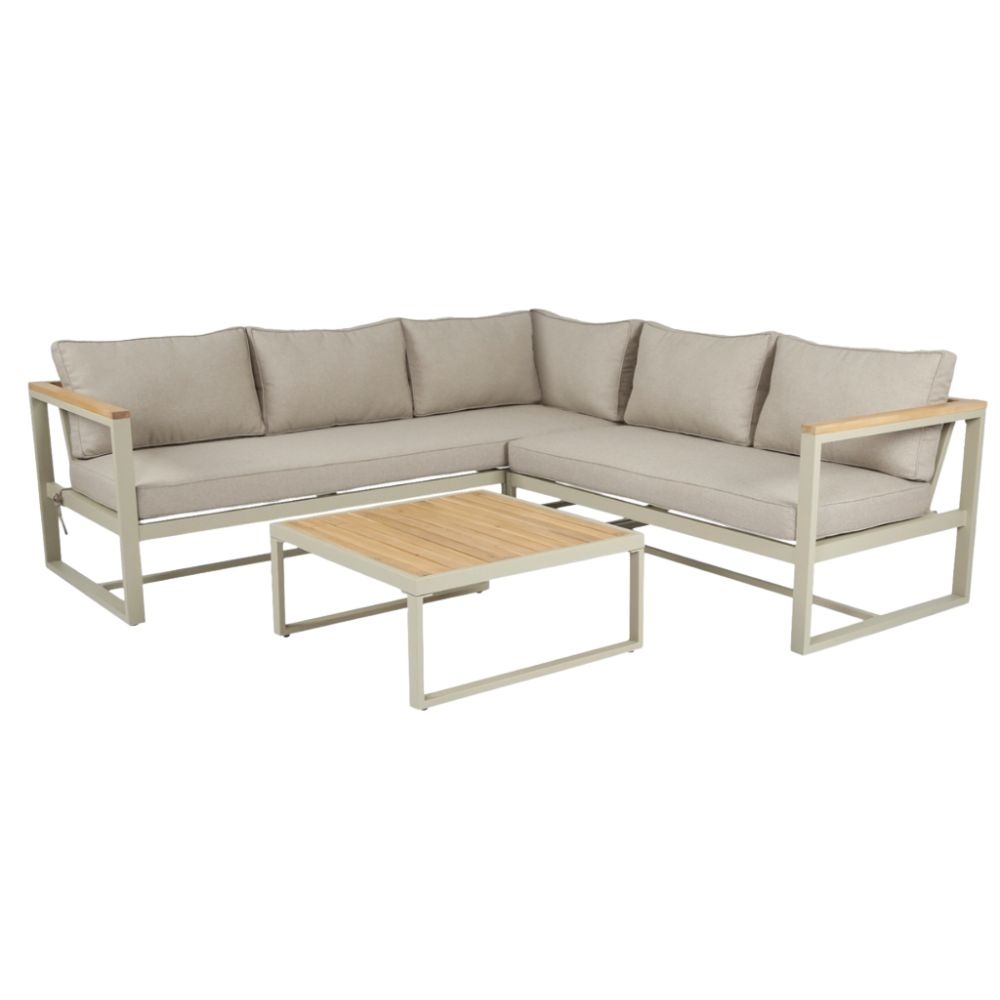 Milton hoek loungeset beige 5 personen | hardhout + staal | beige | 3-delig - 200x200cm