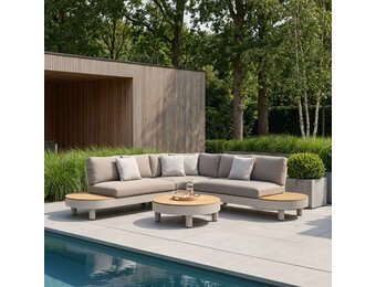 California hoek loungeset 5 personen | aluminium + hardhout | beige | 4-delig