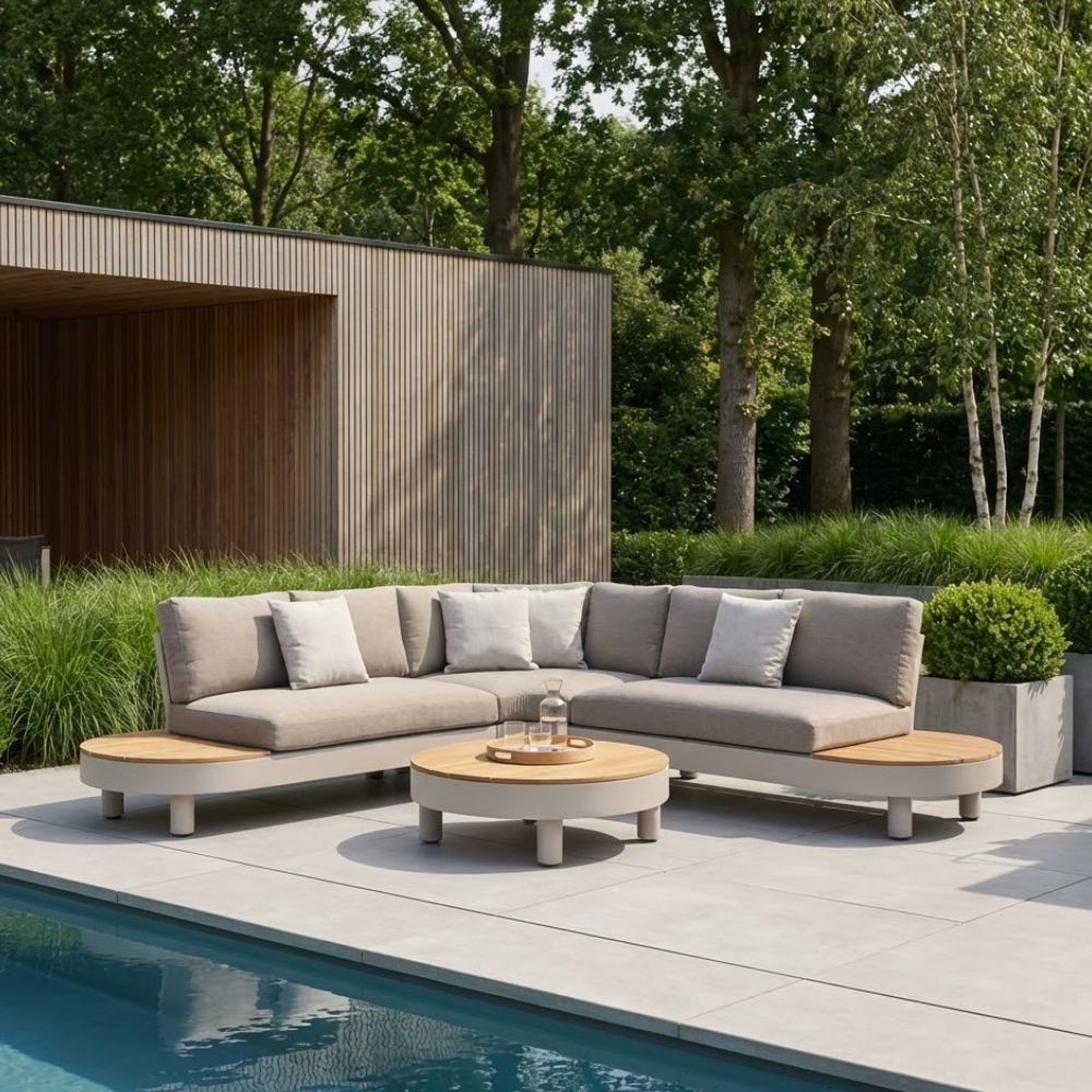 California hoek loungeset 5 personen | aluminium + hardhout | beige | 4-delig