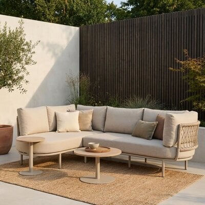 Capri organische hoek loungeset 4 personen | aluminium + touw | beige | 4-delig - 249x163cm
