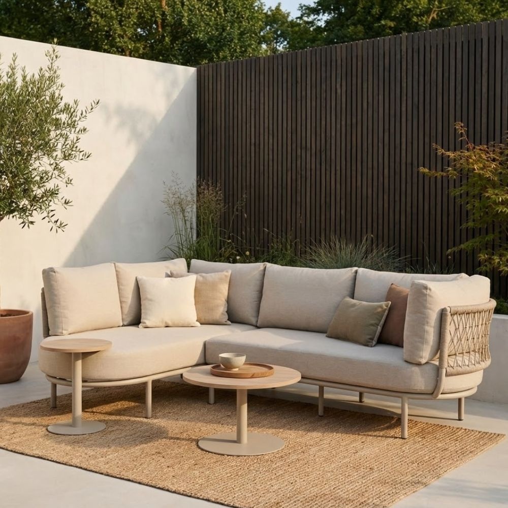 Capri organische hoek loungeset 4 personen | aluminium + touw | beige | 4-delig - 249x163cm