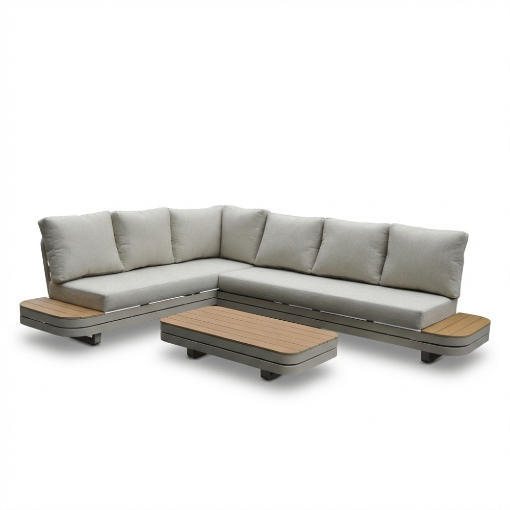 Serrento hoek loungeset links 6 personen incl. tafel | aluminium + polywood | beige |  4-delig afbeelding