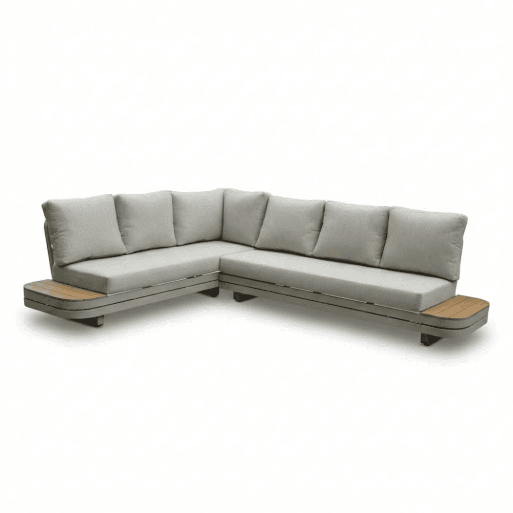 Serrento hoek loungeset links 6 personen | aluminium + polywood | beige |  2-delig - 241x226cm