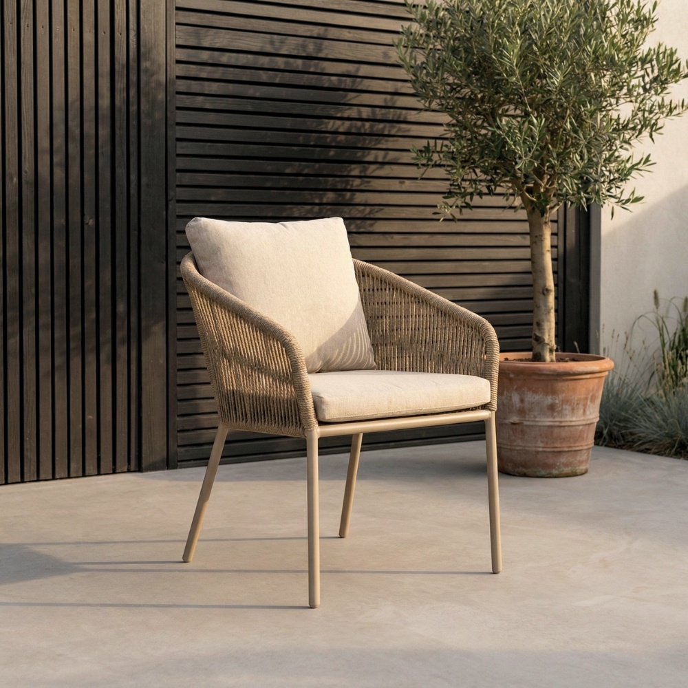 Lexis dining tuinstoel | touw + aluminium | Sandstone