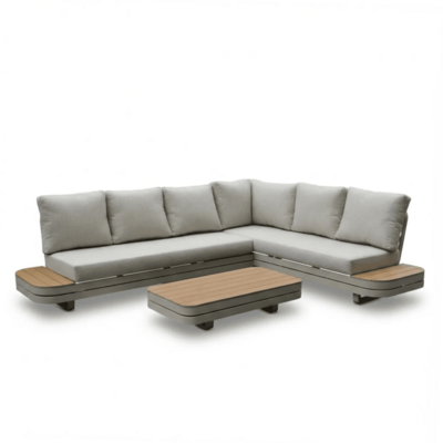 Serrento hoek loungeset rechts 6 personen inc. tafel | aluminium + polywood | beige | 4-delig