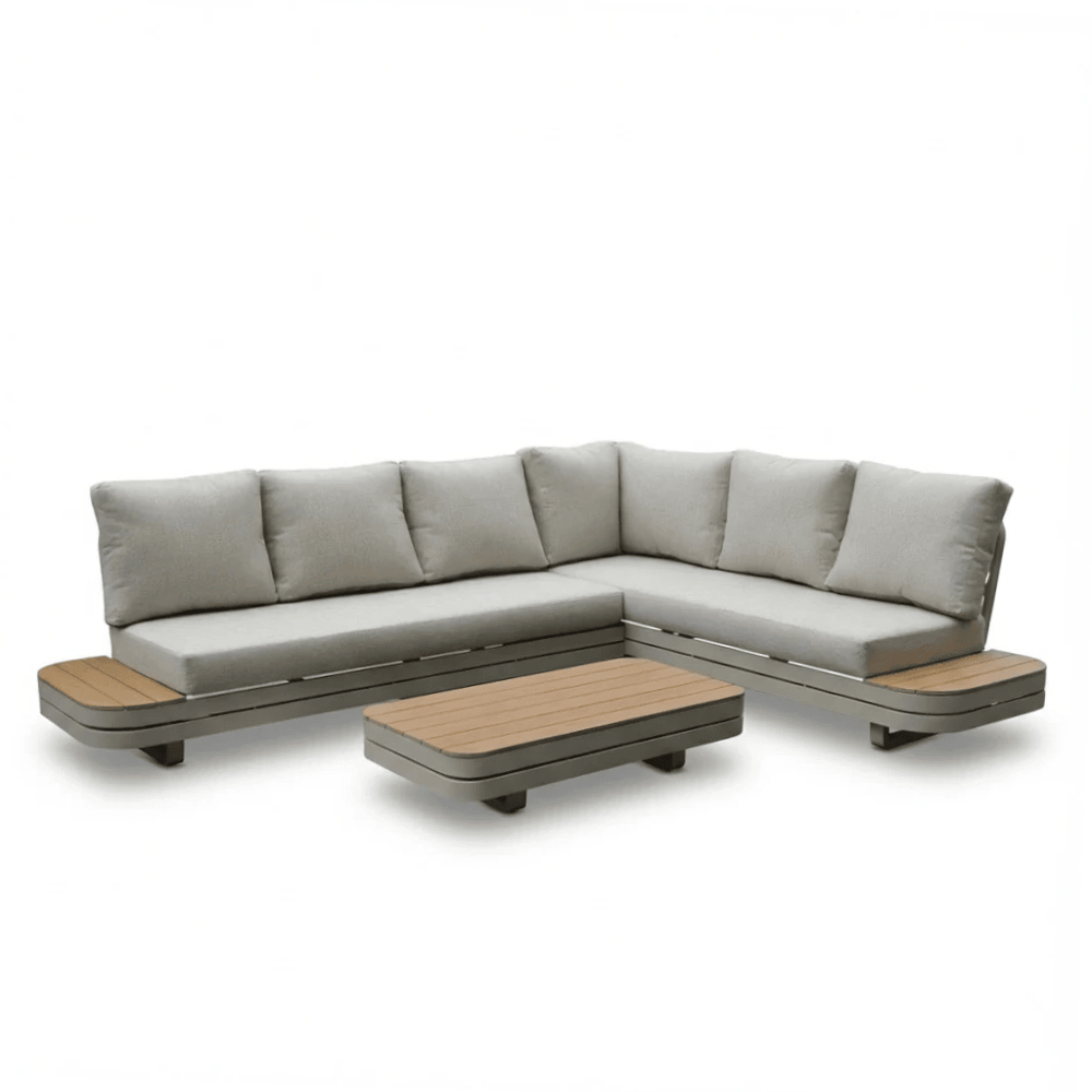 Serrento hoek loungeset rechts 6 personen inc. tafel | aluminium + polywood | beige | 4-delig