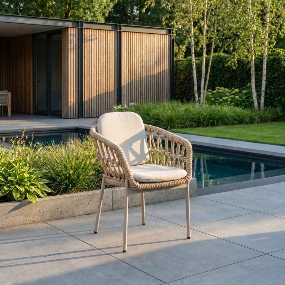 Femke dining tuinstoel | touw + aluminium | beige